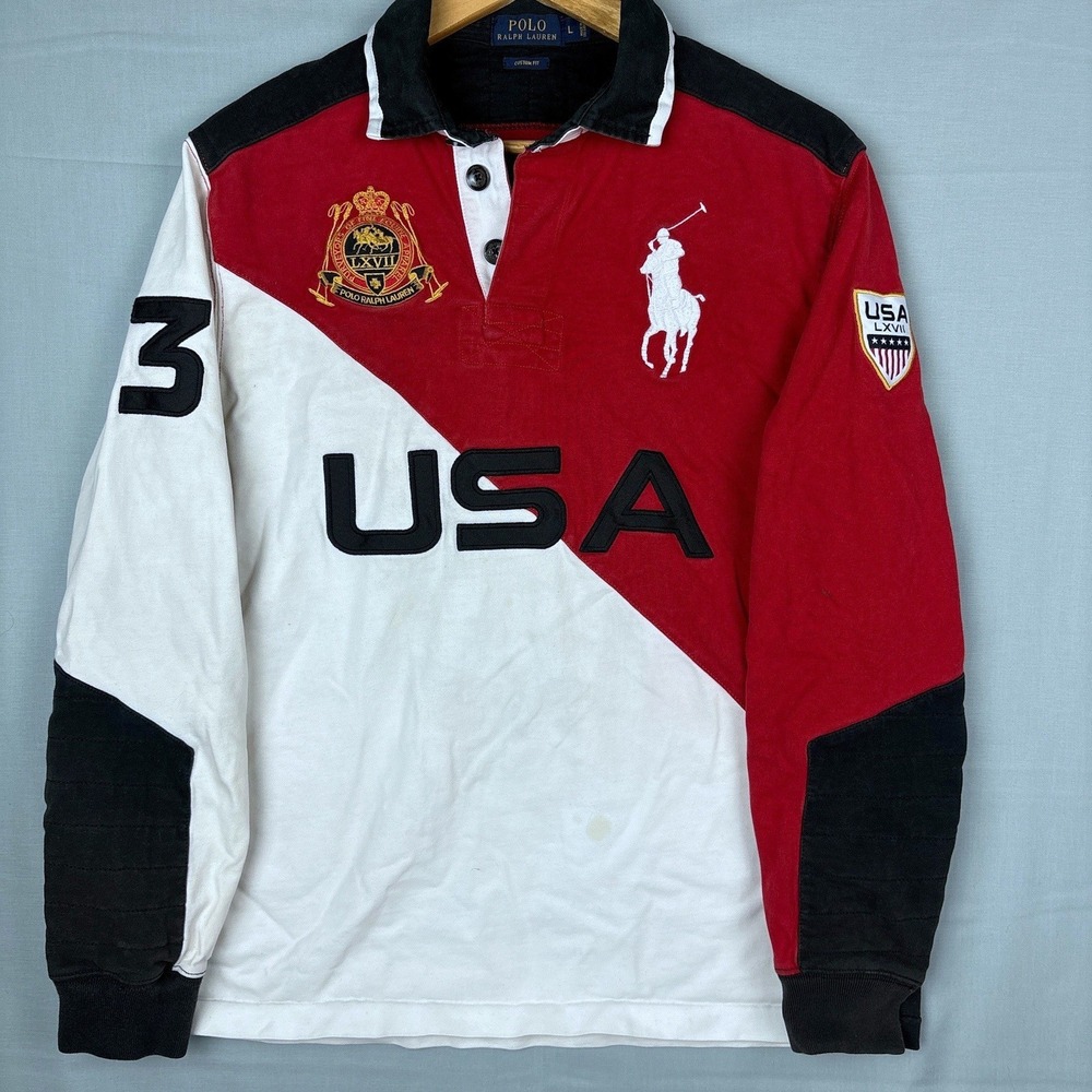 Polo Ralph Lauren Big Pony Rugby Shirt Mens Large Team USA Olympics *Stains*